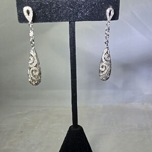 Diamond Drop Earrings Sterling Silver